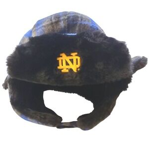 Notre Dame Fighting Irish Plaid Trapper Hat Faux Fur Trim Winter Warm OSFM